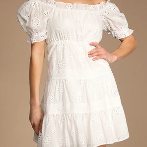 Dreaming of Sunshine White Eyelet Off-the-Shoulder Mini Dress from LuLus